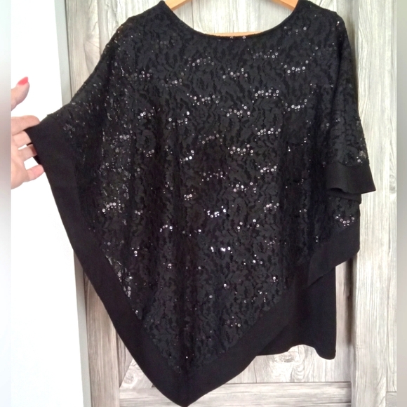 Nygard Black Lace Sequin Tunic Top L - Picture 2 of 5